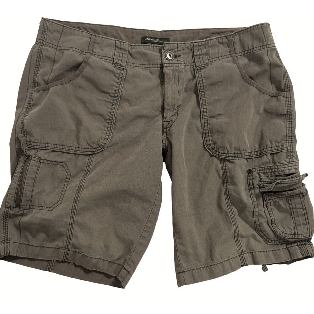Eddie Bauer Cargo Shorts Women's 16W Olive Green Ripstop Cotton Hiking Plus Size